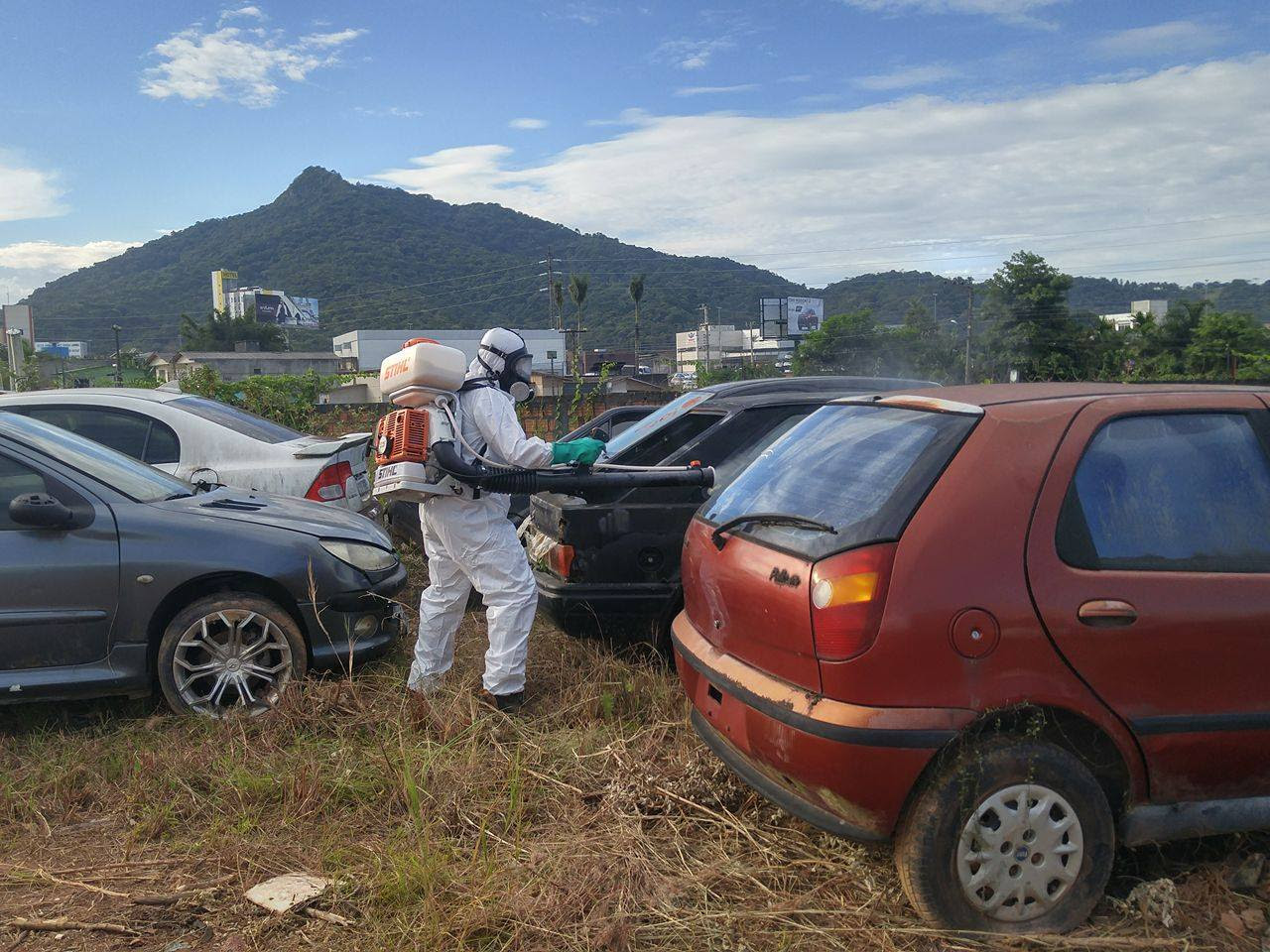 Programa de Combate à Dengue elimina focos do mosquito em pátio do Detran