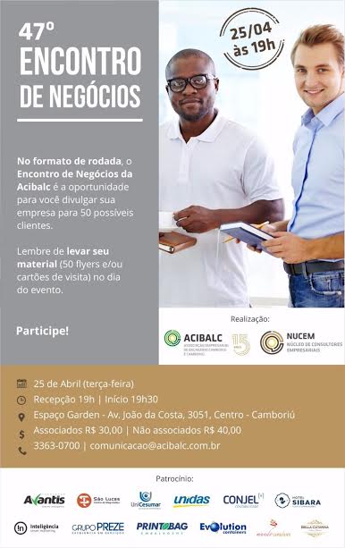 47ª edição do Encontro de Negócios da Acibalc terá formato de rodada e acontece em Camboriú