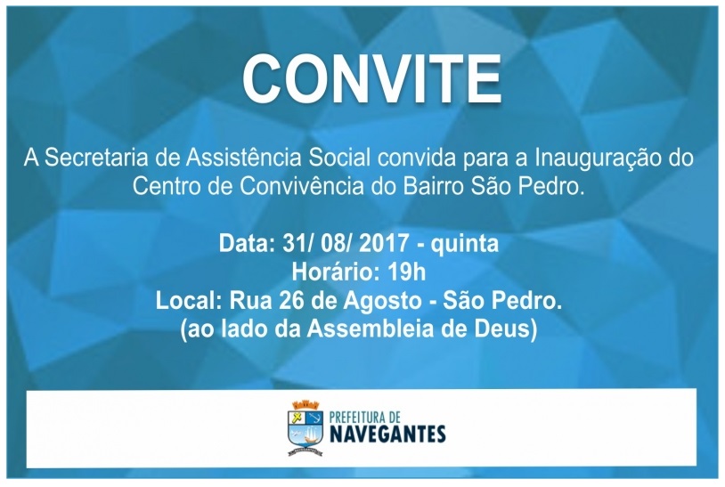 ASSISTÊNCIA SOCIAL INAUGURA CENTRO DE CONVIVÊNCIA NO BAIRRO SÃO PEDRO ASSISTÊNCIA SOCIAL INAUGURA CENTRO DE CONVIVÊNCIA NO BAIRRO SÃO PEDRO