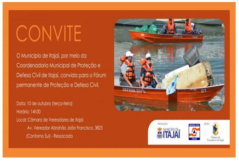 Fórum permanente de Proteção e Defesa Civil de Itajaí será na próxima terça-feira Fórum permanente de Proteção e Defesa Civil de Itajaí será na próxima terça-feira