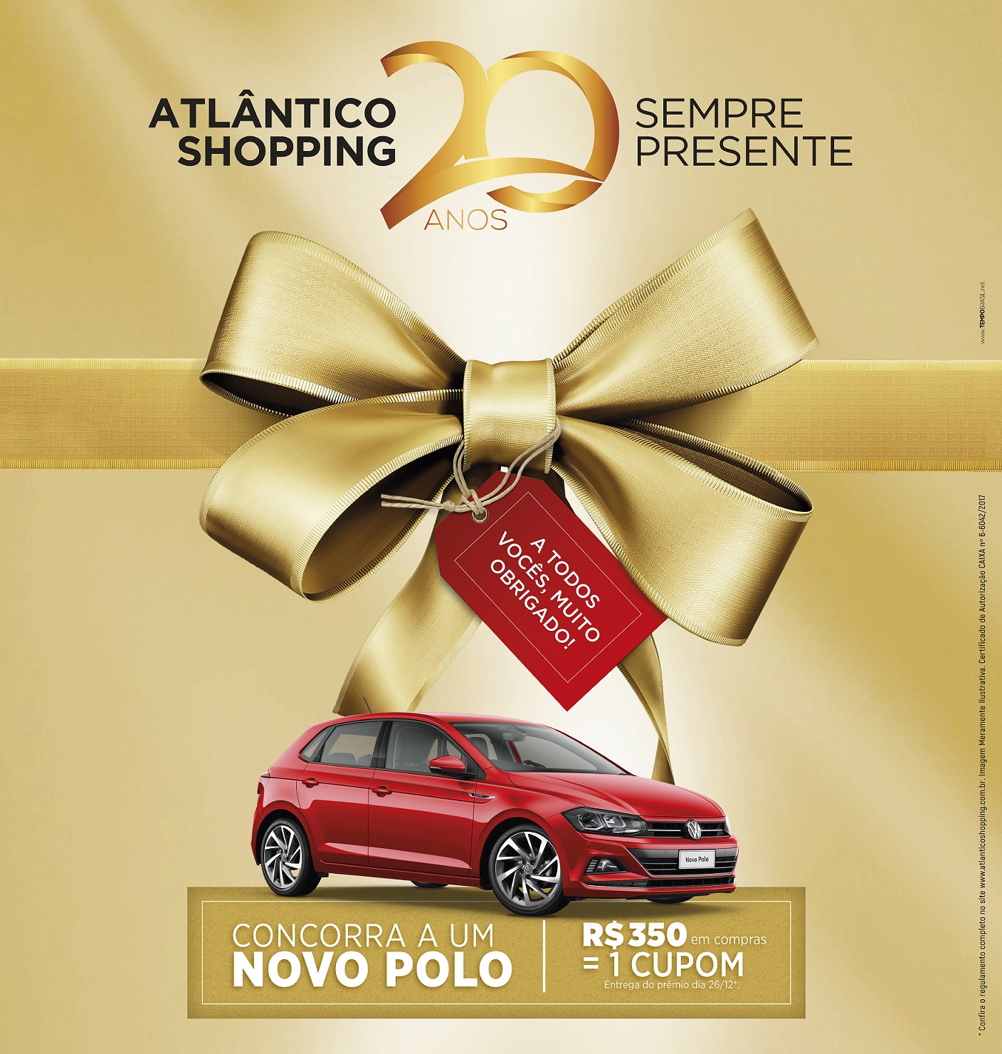 ATLÂNTICO SHOPPING VAI SORTEAR UM CARRO 0KM EM COMEMORAÇÃO AOS 20 ANOS DO EMPREENDIMENTO