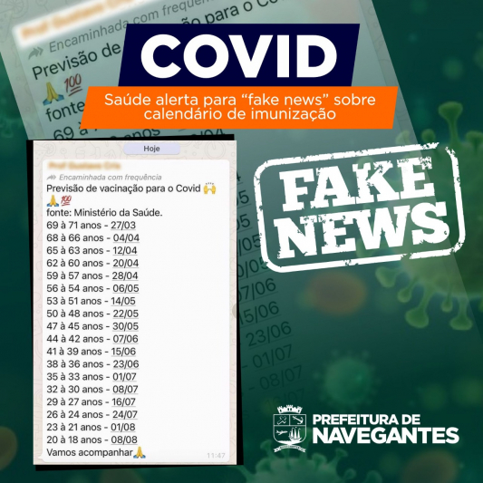 Saúde alerta para “fake news” sobre calendário de imunização contra a Covid-19