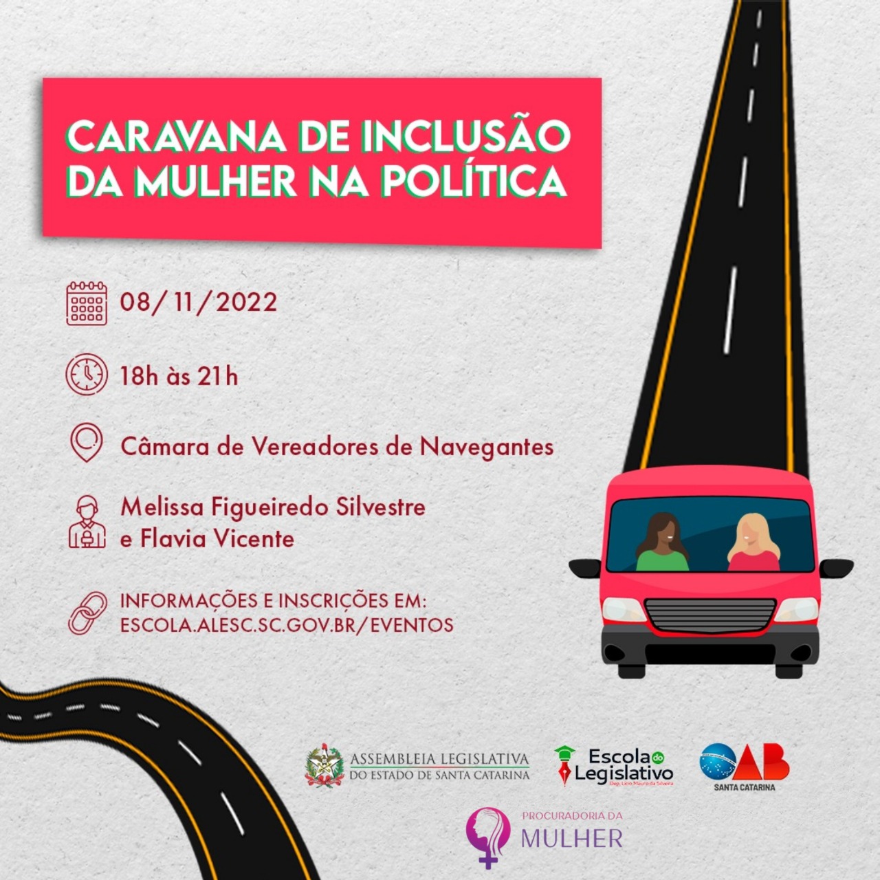 Navegantes recebe a Caravana da Inclusão da Mulher na Política na terça-feira