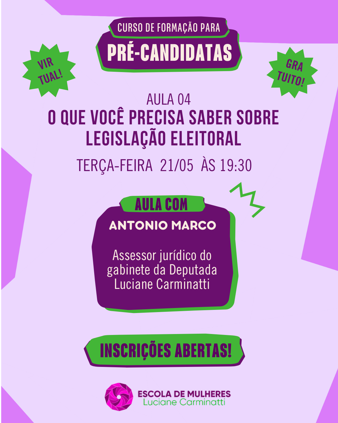 Eleições 2024: quarta aula para pré-candidatas aborda legislação eleitoral